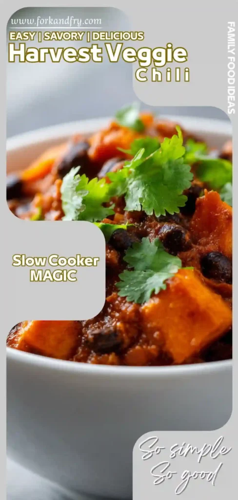 Slow Cooker Vegetarian Chili with Sweet Potatoes Crockpot sweet potato and black bean chili in a white bowl, topped with fresh cilantro and green onions.
