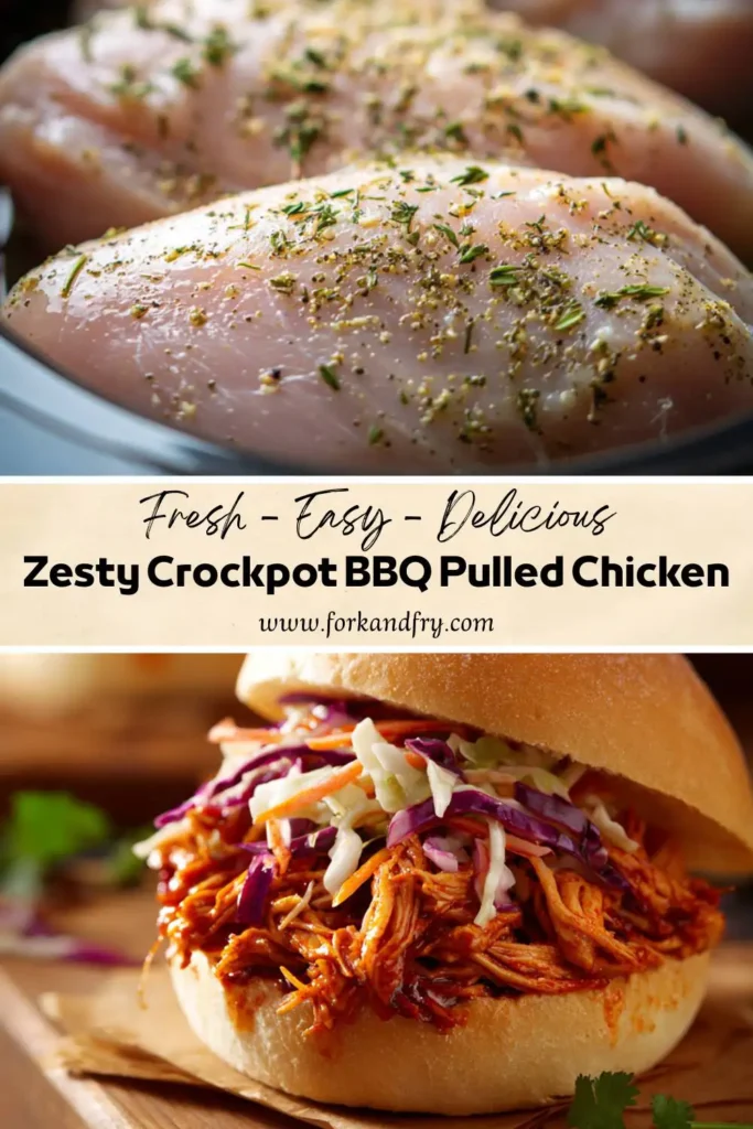 crockpot BBQ chicken shredded and tossed in rich sauce Easy crockpot BBQ chicken shredded and tossed in rich sauce inside a slow cooker.