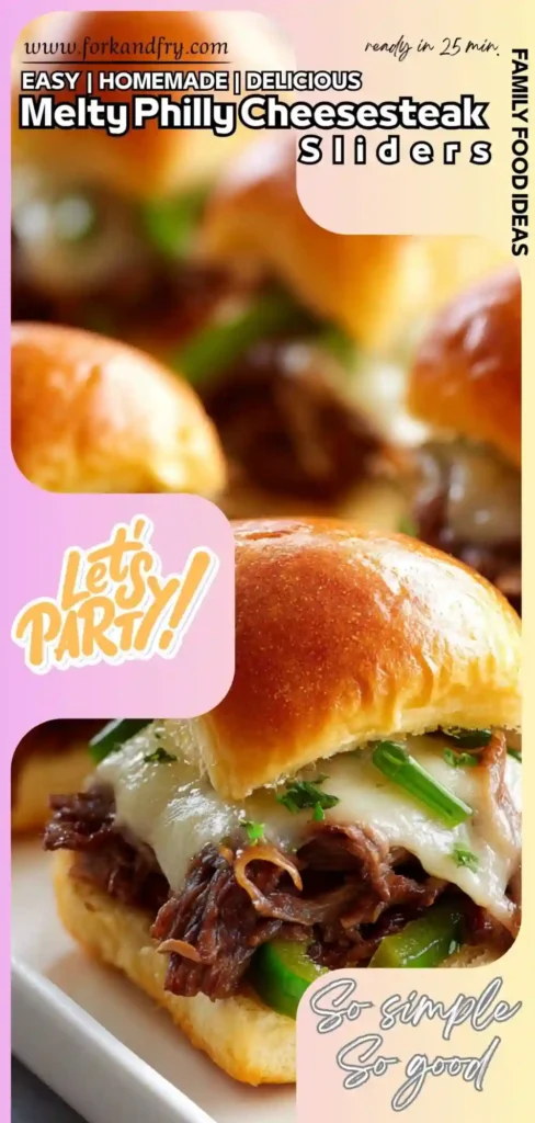 Cheesy Mini Cheesesteak Sliders for Parties Easy sliders with melted provolone and steak