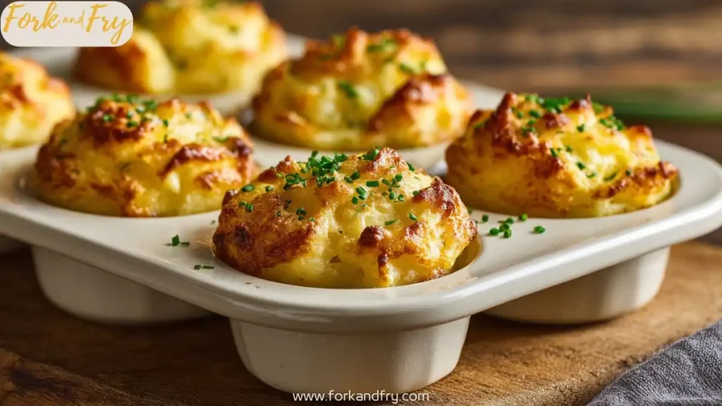 Cheesy mashed potato puffs baked in mini muffin tins
