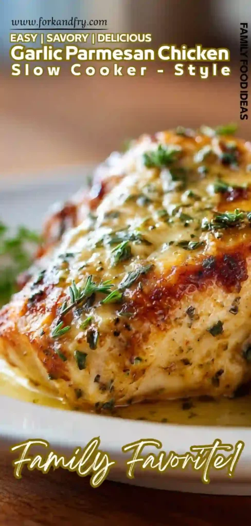 Crockpot Chicken with Garlic Parmesan Cream Sauce Creamy garlic-Parmesan chicken dinner cooked in crockpot