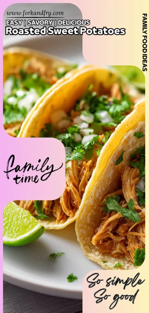 “Easy dump‑and‑go slow cooker chicken taco filling in a white bowl, ready for tortillas and toppings.”