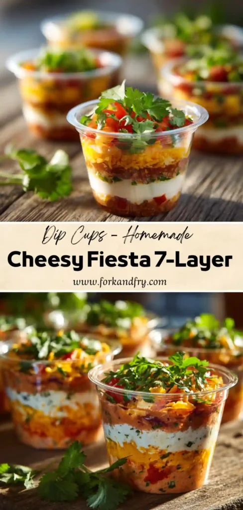 Easy Appetizer Dip Cups for Parties Mexican dip cups served with tortilla chips on wood tray
