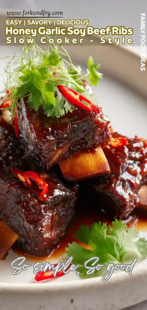 Beef ribs in crockpot with sticky honey soy glaze