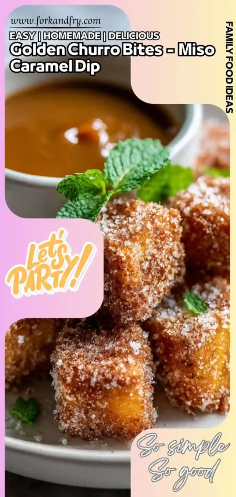 Easy Mini Churros with Caramel Dip Bite-sized churros on plate with dipping sauce