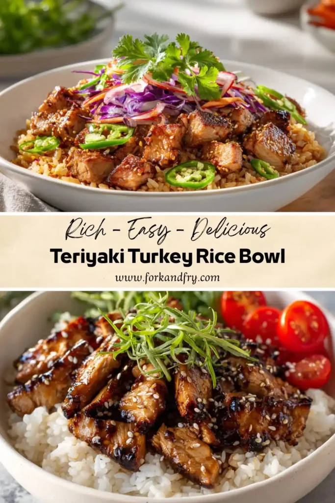 Healthy Turkey Rice Bowl Recipe forkandfry Homemade teriyaki turkey over brown rice