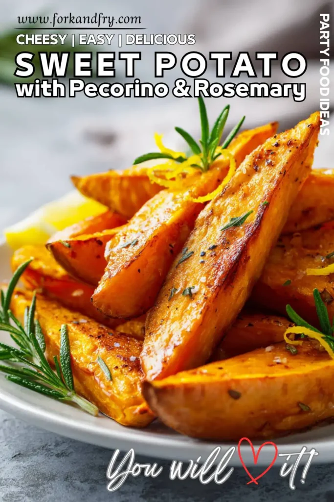 Golden roasted sweet potato wedges topped with cheese and herbs