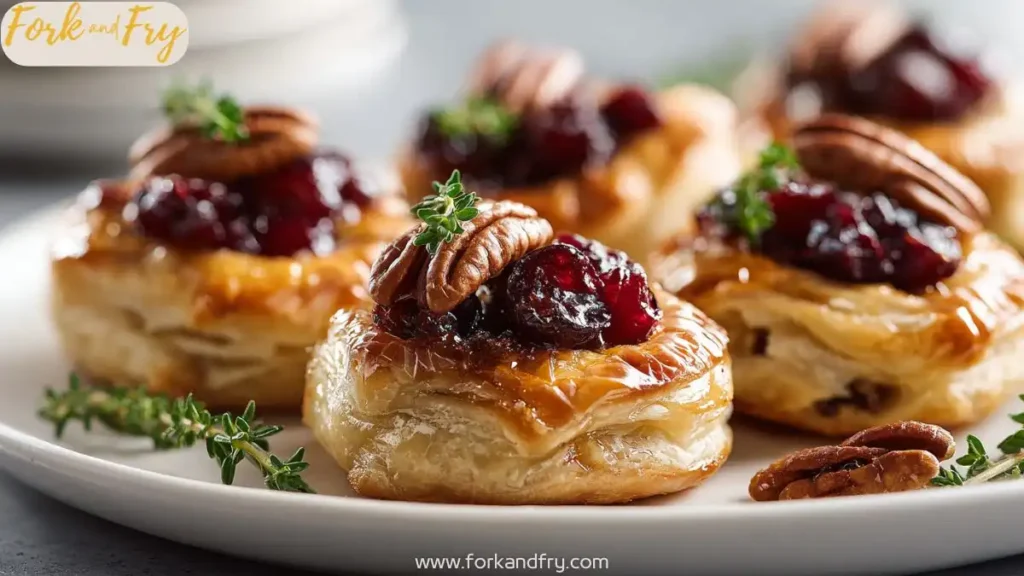 Flaky brie and cranberry puff bites with fresh thyme