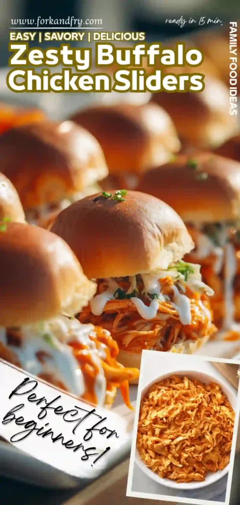 Quick Buffalo Chicken Sliders Perfect Potluck Food Baked buffalo sliders with melted cheese and ranch drizzle