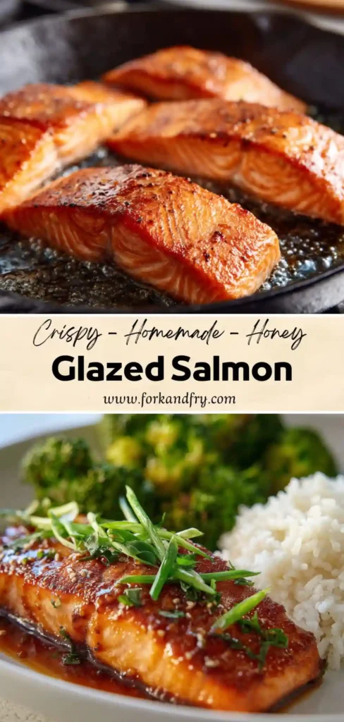 Quick Honey Garlic Glazed Salmon Honey garlic glazed salmon plated with rice and broccoli