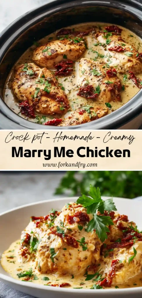 Slow Cooker Marry Me Chicken Dinner Tender crockpot chicken in creamy sundried tomato sauce