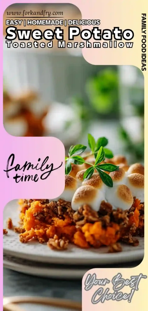 Sweet Potato Casserole with Toasted Marshmallows Sweet potato casserole with mini marshmallows and cinnamon brown sugar pecan streusel topping