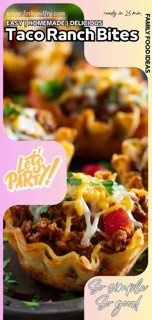 Mini taco ranch appetizers baked in phyllo shells for party snacks