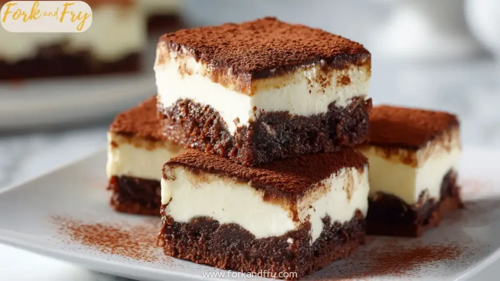 Recipe Close-up of brownies with mascarpone coffee cream topping