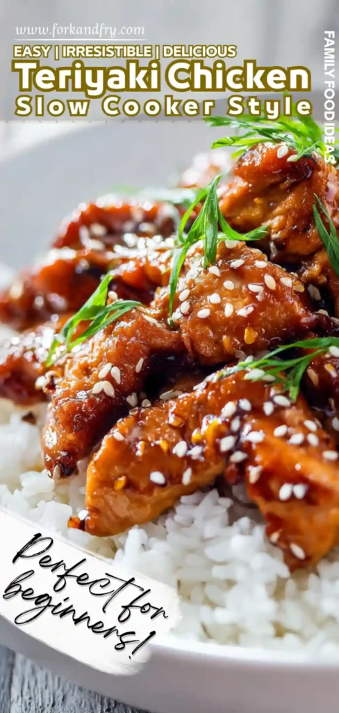 Bowl of honey garlic teriyaki chicken slow cooker with rice