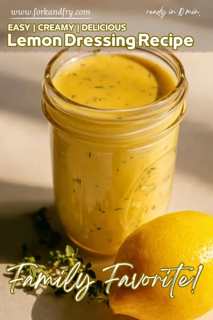 Lemon Dressing Recipe – Easy, Creamy u0026 Tangy in 10 Min Creamy lemon herb dressing in mason jar with fresh herbs and lemon