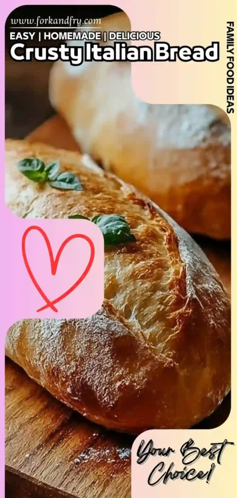 Crusty Italian Bread – Homemade Artisan Loaf Crusty golden Italian bread with fresh basil on wooden board