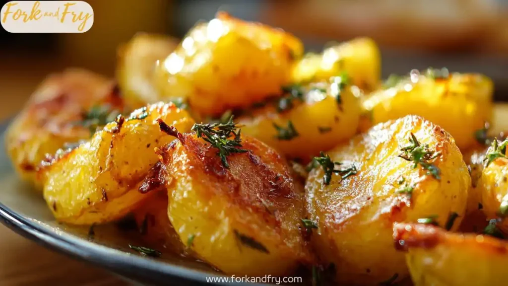 crispy roasted lemon potatoes with golden crust and fresh herbs