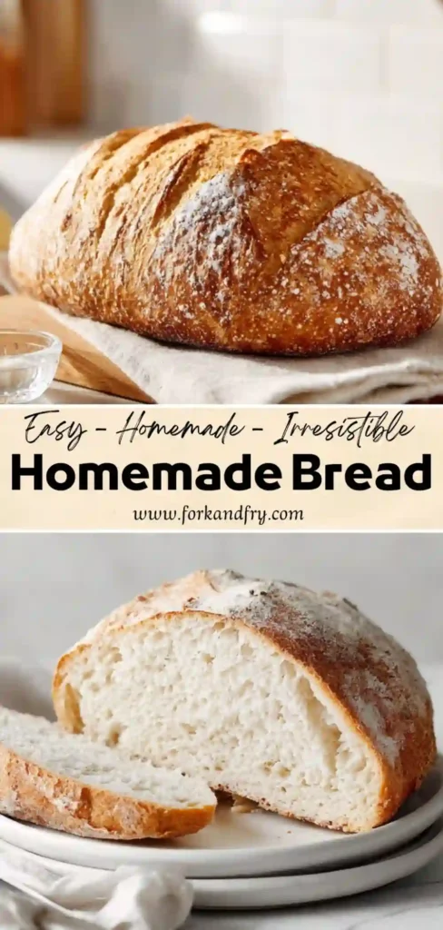golden homemade bread loaf with crispy crust and soft interior on kitchen background