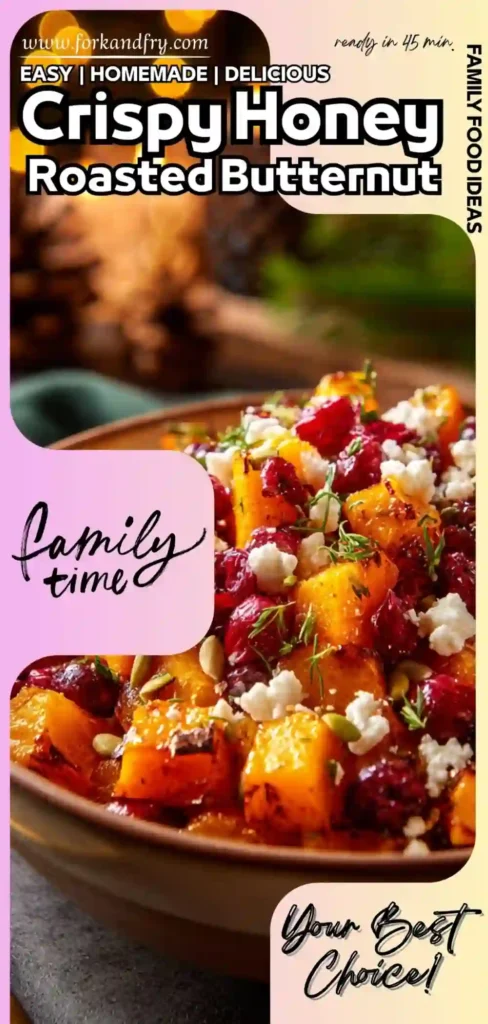 Crispy Honey Roasted Butternut Squash with Cranberries crispy honey roasted butternut squash with cranberries feta and seeds in a holiday bowl