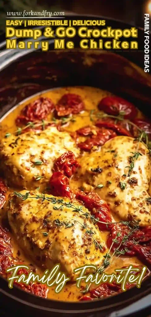 Dump u0026 Go Crockpot Marry Me Chicken – Easy Family Favorite Creamy crockpot chicken breasts with sun-dried tomatoes and herbs in a rich golden sauce