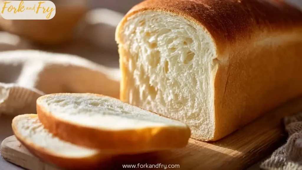 sliced soft white bread loaf with fluffy texture on wooden board