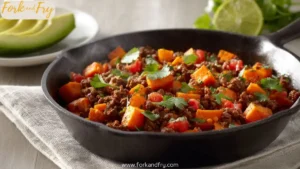 Southwest Ground Beef and Sweet Potato Skillet