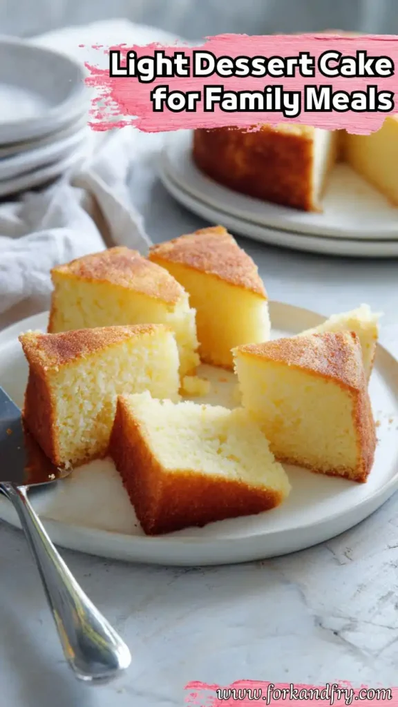 Light Butter Cake – Easy Family Dessert for Any Occasion Slices of golden butter cake on a plate with text overlay reading, Light Dessert Cake for Family Meals