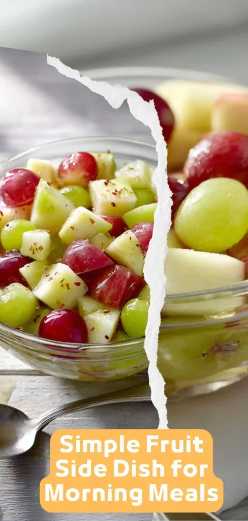 Creative Breakfast Fruit Salad Photo for Food Bloggers vibrant breakfast fruit salad with apples, grapes, and melon in a creative split layout