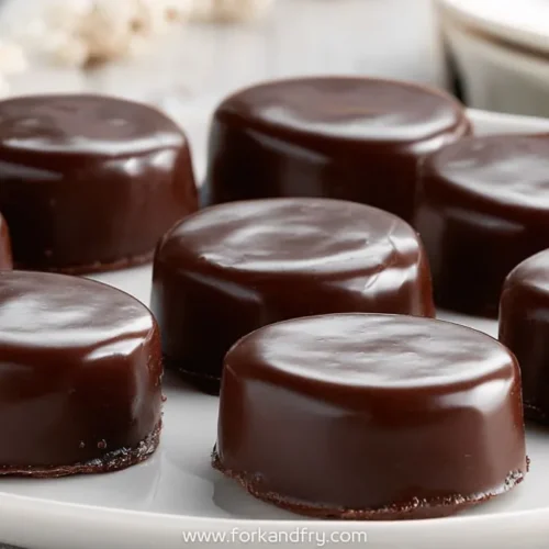 glossy chocolate-covered marshmallow treats on white plate, perfect for holidays