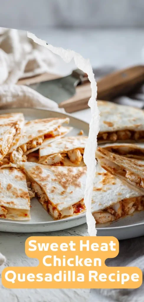 Sweet Heat Chicken Quesadilla – Spicy, Cheesy u0026 Easy sweet heat chicken quesadillas with text overlay and torn paper effect