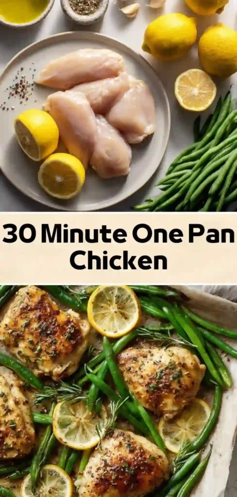 30 minute one pan lemon garlic chicken with green beans and fresh lemon slices