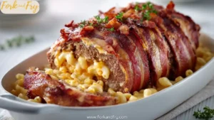 Bacon Wrapped Mac and Cheese Stuffed Meatloaf Bake