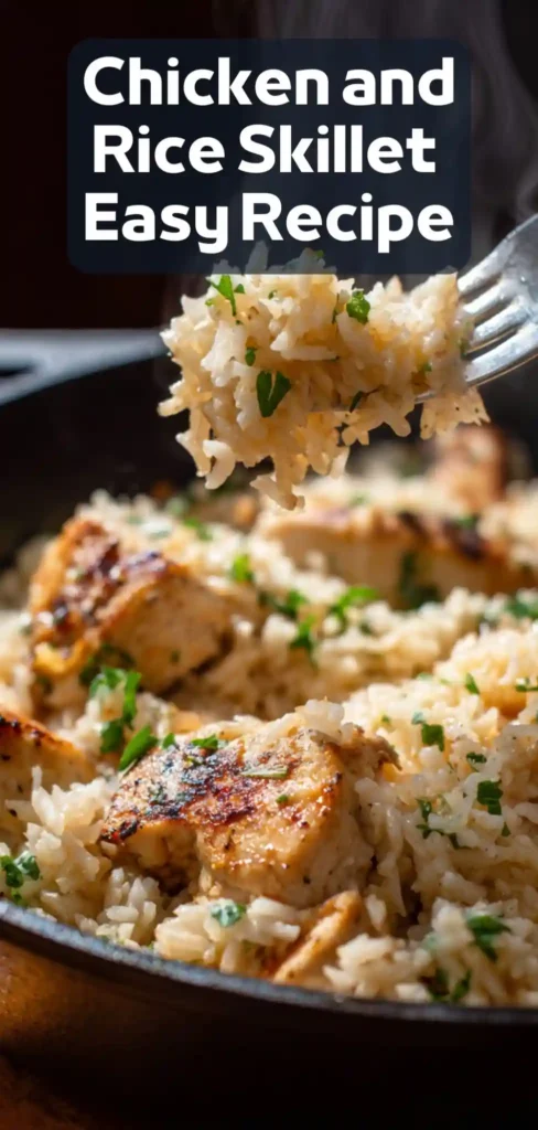 Chicken and Rice Skillet – Easy One Pan Dinner Recipe Chicken and rice skillet with seared chicken pieces and fluffy rice
