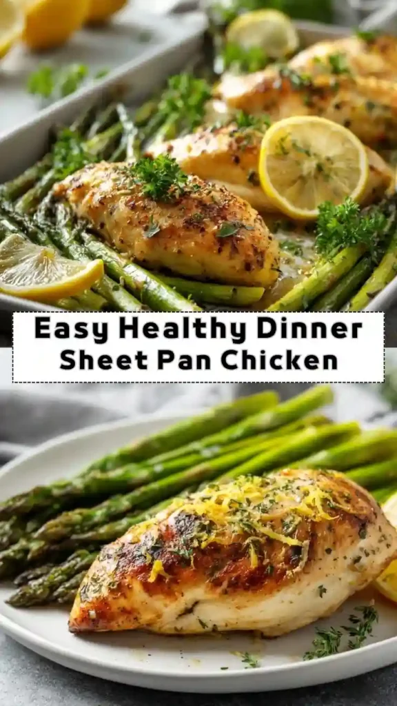 Easy healthy dinner sheet pan chicken with asparagus and lemon zest