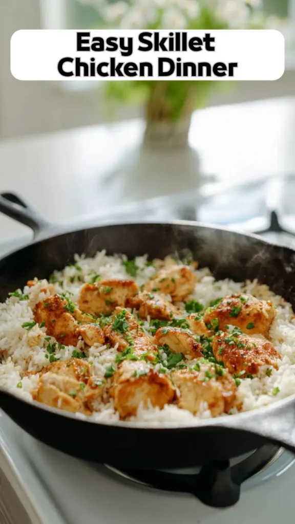 Easy Skillet Chicken Dinner with Rice – Quick One Pan Recipe Easy skillet chicken dinner with rice cooked in a cast iron pan