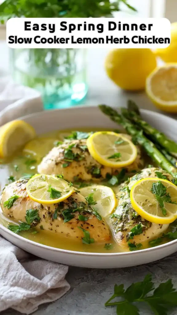 Easy spring dinner slow cooker lemon herb chicken with asparagus and fresh parsley