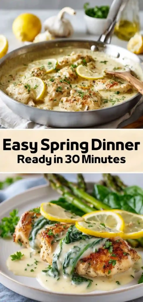 Easy Spring Dinner Creamy Lemon Chicken Ready in 30 Minutes Easy spring dinner creamy lemon chicken with asparagus and spinach ready in 30 minutes