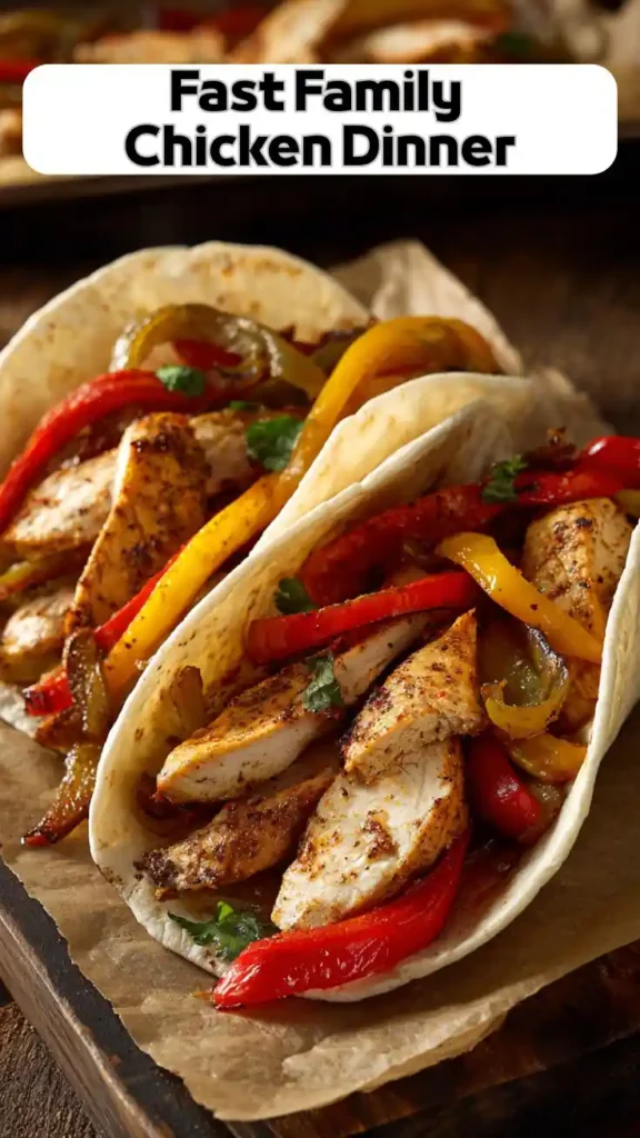 Fast Family Chicken Fajitas – Easy Weeknight Dinner Fast family chicken fajitas with bell peppers in soft tortillas