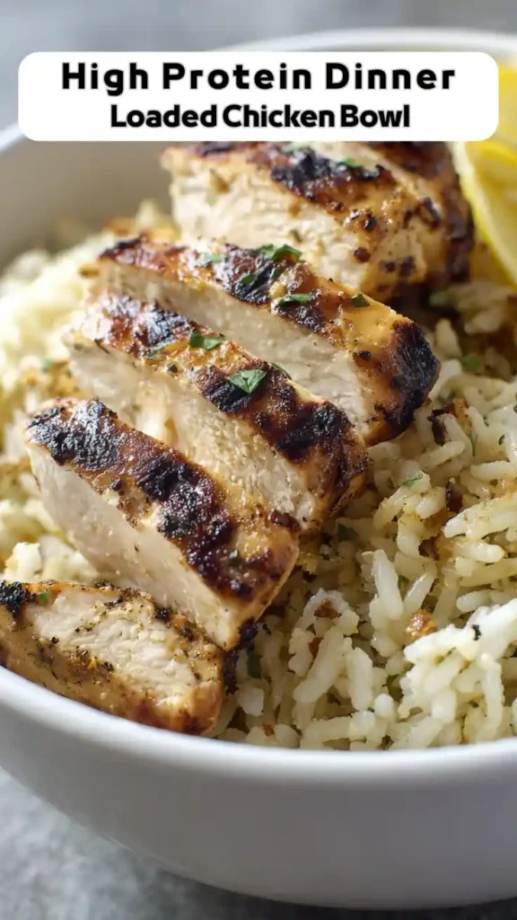 High Protein Dinner Loaded Chicken Bowl Recipe High protein dinner loaded chicken bowl with grilled chicken and seasoned rice