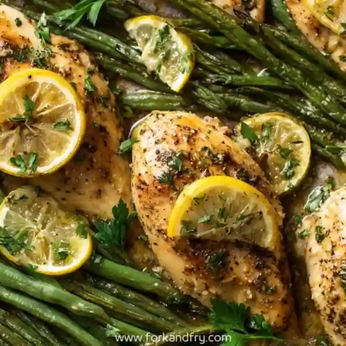 One pan lemon garlic chicken with green beans and fresh parsley