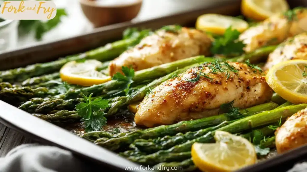 Sheet Pan Chicken with Asparagus and Lemon Sheet pan chicken with asparagus and lemon slices roasted with fresh herbs
