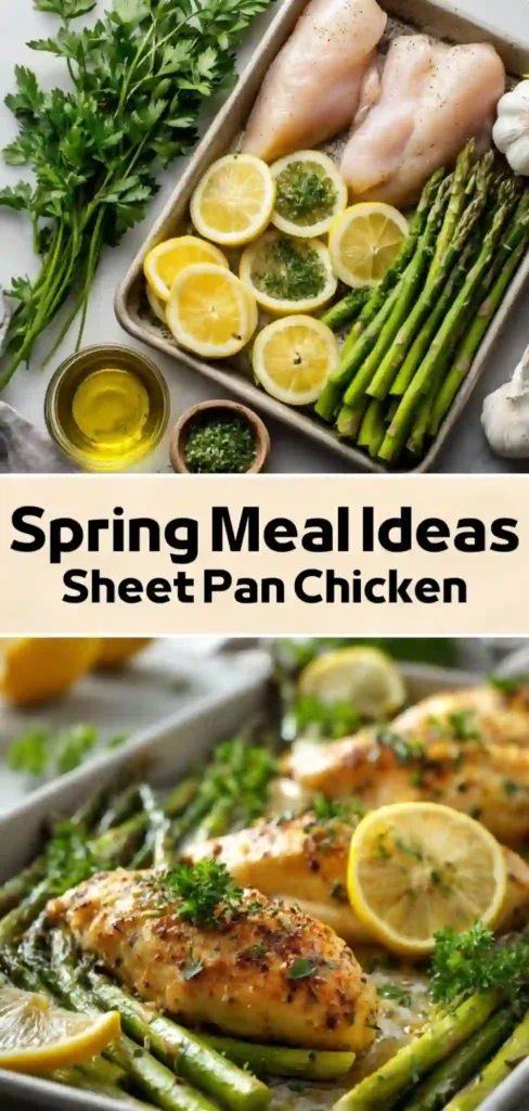 Spring meal ideas sheet pan chicken with asparagus and lemon slices
