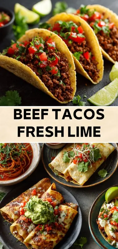 Beef Tacos with Fresh Lime – Easy Flavorful Recipe beef tacos with fresh lime salsa cilantro and tortillas on plate