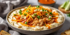 Creamy Buffalo Chicken Dip with Shredded Chicken and Cheese