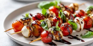 Caprese Skewers with Balsamic Glaze for Party Appetizers