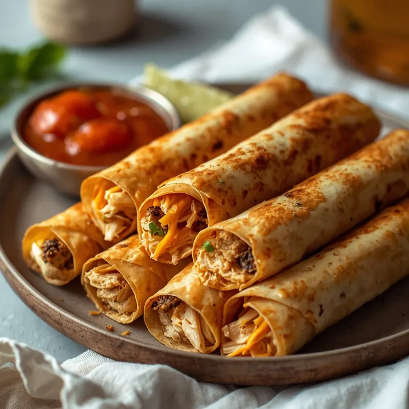 Crispy Chicken Taquitos with Shredded Chicken and Cheese Crispy Chicken Taquitos with Shredded Chicken and Cheese