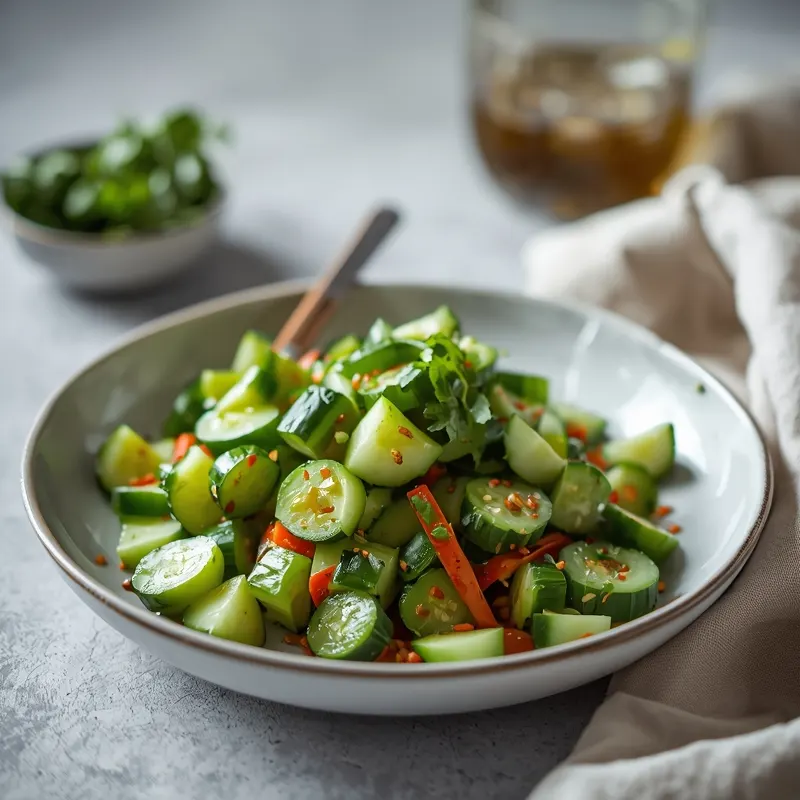 Chinese Smashed Cucumber Salad with Garlic and Chili Oil