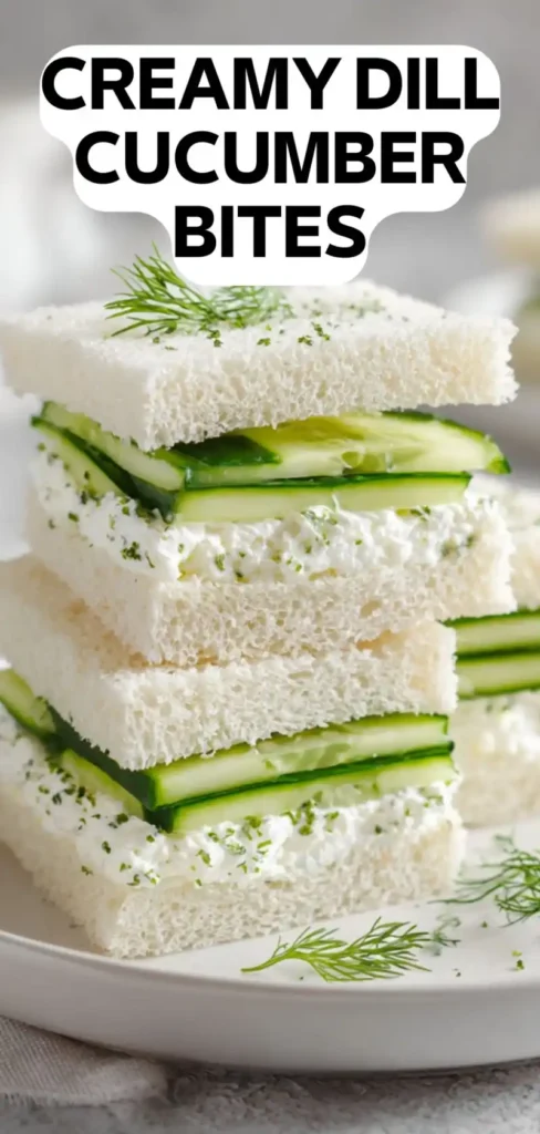 creamy dill cucumber sandwich bites with soft bread and fresh cucumber slices