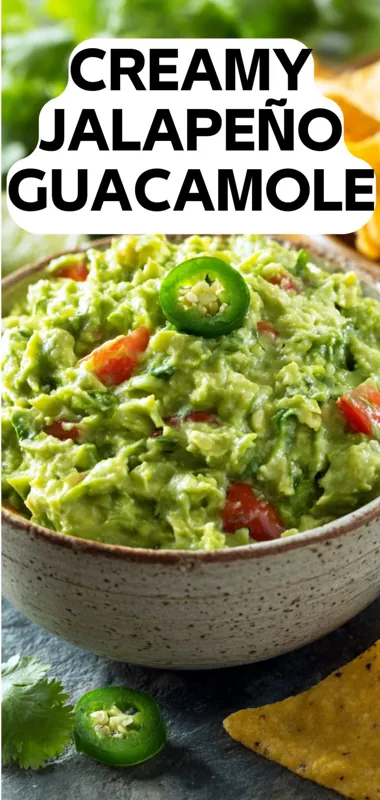 Creamy Jalapeño Guacamole with Fresh Avocado and Spicy Kick creamy jalapeno guacamole with avocado tomato and sliced jalapeno served with tortilla chips